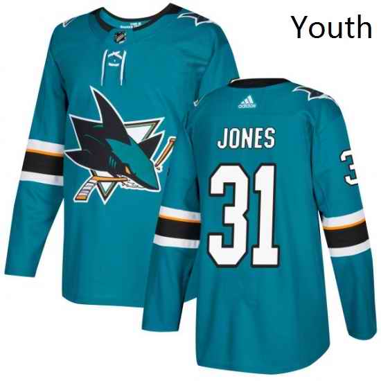 Youth Adidas San Jose Sharks 31 Martin Jones Premier Teal Green Home NHL Jersey